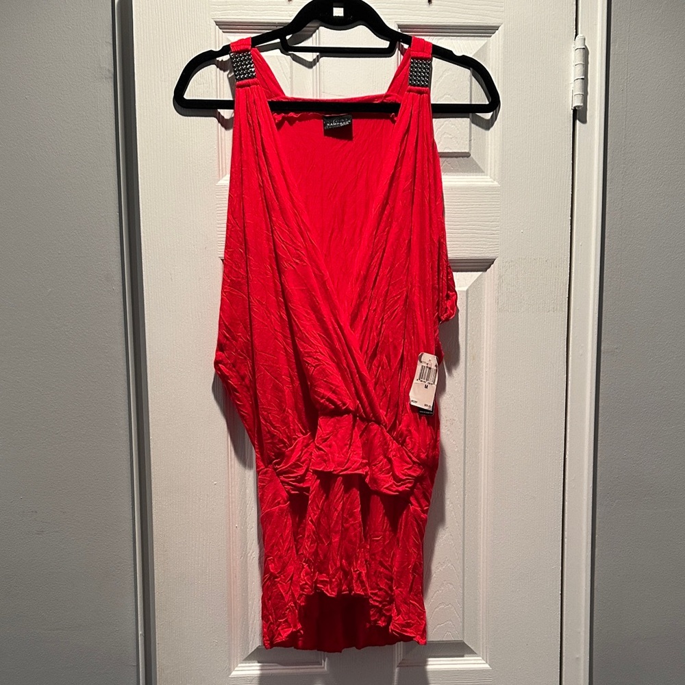 Red Sleeveless Pool/Beach Coverup with Studded Straps